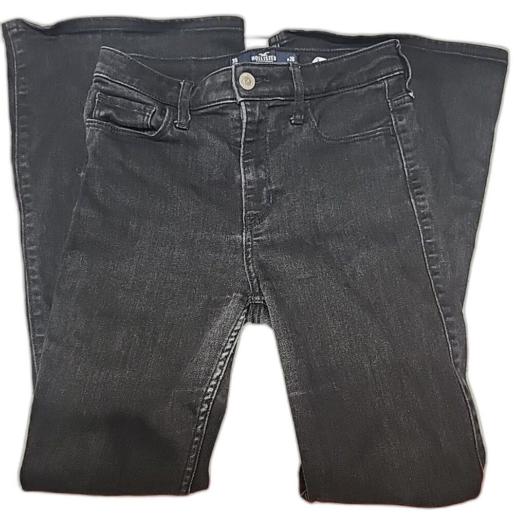 Hollister Women’s Mid-Rise Flare Black Denim Jeans Split Hem Sz3